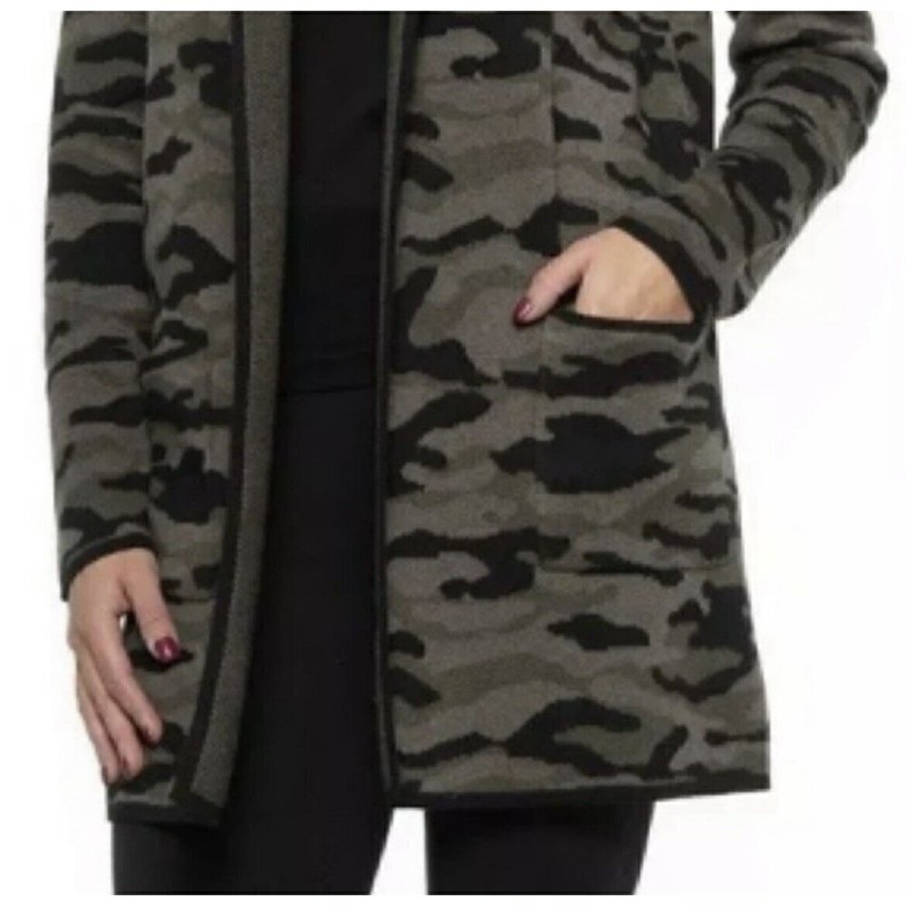 𝅺NEW Rachel Zoe Long Cardigan Sweater Green Black Camo Hooded SMALL - Picture 6 of 11